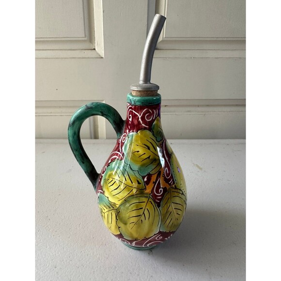 Grazia Positano Hand Painted Handmade Olive Oil Ceramic Pottery Bottle 16cm 6" - Picture 2 of 5